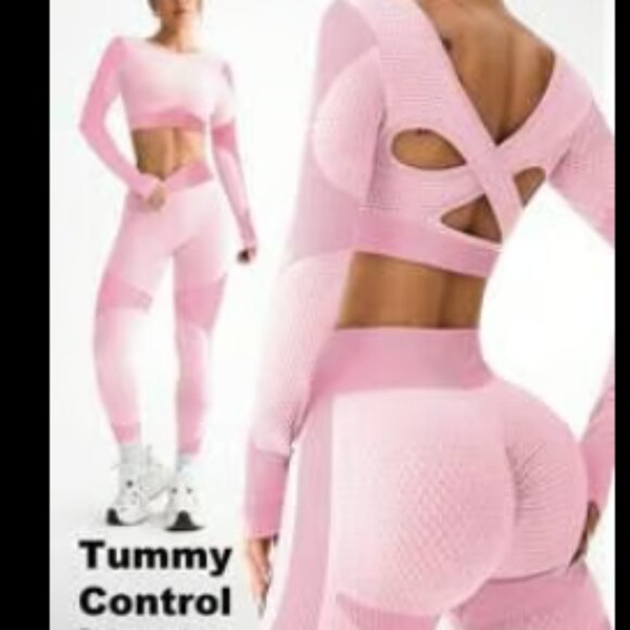 Leggings and Long Sleeve Crop Top Matching Set - Picture 1 of 8